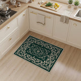 Green Ornate Green Floral Border Area Rug