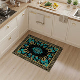 Blue and Teal Traditional Persian Teal Gold Medallion Persian Area Rug