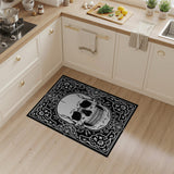 Ornate Skull Floral Frame Black White Area Rug