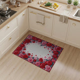 Romantic Red Roses Hearts Border Area Rug