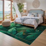 ODIKA Washable Tropical Leaf Emerald Green Area Rug, Non-Slip Low Pile Decor