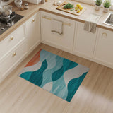 Teal Wave Coastal Coastal Beach Area Rug