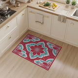 Vibrant Red Teal Floral Medallion Rug