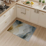 ODIKA Washable Abstract Gold and Grey Low Pile Area Rug - Non-Slip & Pet Friendly