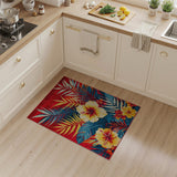 Vibrant Red Palm Leaf and Hibiscus Area Rug