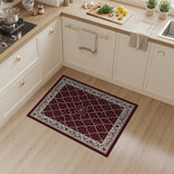 ODIKA Washable Traditional Medallion Rug - Burgundy & Ivory Low Pile Non-Slip Area Rug