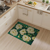 Lush White Peony Blooms Emerald Green Area Rug