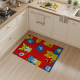 Playful Cartoon Tiger Cat Red Kids Area Rug