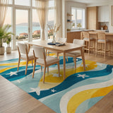 Coastal Blue Teal Waves Starfish Area Rug