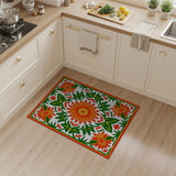 Vibrant Orange Floral Area Rug with Green Foliage