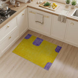 Vibrant Yellow Shag Rug with Purple Geometric Blocks