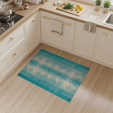 Teal Striped Geometric Area Rug with Ivory Shapes