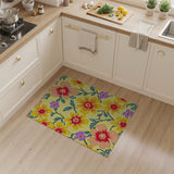 Vibrant Yellow Floral Embroidered Area Rug