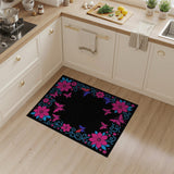 Vibrant Pink Floral Butterfly Border Area Rug