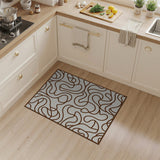 Abstract Wavy Brown Lines on Beige Area Rug