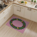 Pink Holly Wreath Poinsettia Bells Area Rug