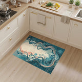 Blue Teal Abstract Tentacle Area Rug