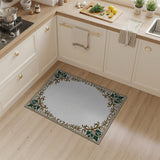 Blue and Teal Ornate Teal Lotus Border Area Rug