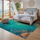 ODIKA Sea Turtle Coastal Washable Area Rug - Low Pile Non-Slip Tropical Beach Carpet