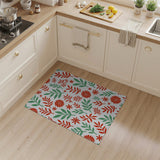 Red Green Floral Leaf Pattern Area Rug