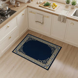 Blue and Teal Navy Blue Ornate Gold Border Area Rug