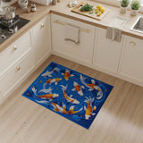 Vibrant Koi Fish Swimming in Blue Waves Area Rug