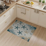 ODIKA Washable Coastal Nautical Area Rug - Teal Starfish & Coral Pattern, Non-Slip Low Pile Rug