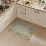 ODIKA Vintage Cream Floral Washable Area Rug - Low Pile Non-Slip Traditional Border Carpet