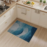 Teal Blue Abstract Wave Moon Area Rug