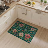Teal Pink Camellia Floral Area Rug