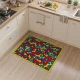 Vibrant Red Blue Squiggle Abstract Area Rug