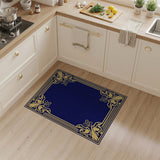 Elegant Navy Blue Gold Ornate Border Area Rug