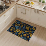 Navy Blue Gold Lily Floral Vintage Area Rug