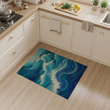 Coastal Beach Blue and Teal Dynamic Ocean Waves Blue Teal Area Rug