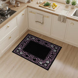 Elegant Pink Floral Border Black Area Rug
