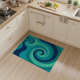 Teal Spiral Wave Abstract Area Rug