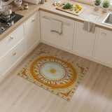 ODIKA Washable Area Rug - Golden Sunburst Mandala Design, Low Pile & Non-Slip