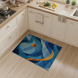 Blue Teal Abstract Wave Geometric Area Rug
