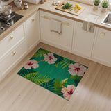 Pink Hibiscus Flower Teal Green Area Rug