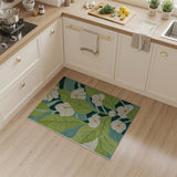 Lush Green Leaves and White Blooms Tufted Area Rug