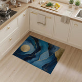 ODIKA Washable Abstract Navy Blue and Gold Marble Area Rug - Low Pile & Non-Slip
