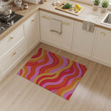 ODIKA Retro Wavy Pink & Orange Washable Area Rug - Low Pile, Non-Slip, Pet & Kid Friendly