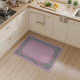 Pink Green Ornate Floral Vine Border Rug