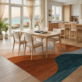Beige Orange Teal Layered Wave Abstract Rug