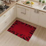 Bold Red Feather Leaf Bird Border Area Rug