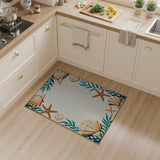 Blue Teal Seashell Starfish Coastal Border Rug