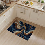 ODIKA Washable Abstract Swirl Area Rug - Navy & Copper Modern Low Pile Non-Slip Carpet