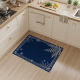 ODIKA Washable Navy Blue Ornate Winter Fern Low Pile Area Rug