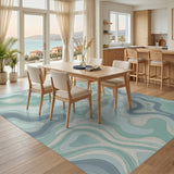 Blue Teal Contour Wave Area Rug