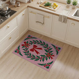 Pink Holly Wreath Area Rug with Red Bows